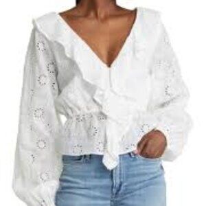 NEW w Tags FRAME button-front eyelet top with ruffles Size S